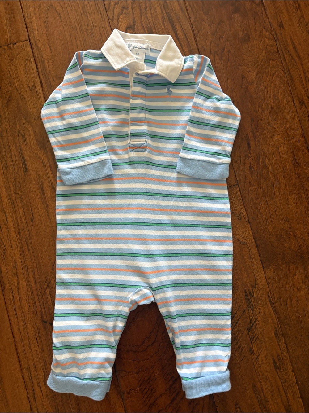 Ralph Lauren Striped Polo One-Piece in Light Blue, White, Green, Orange